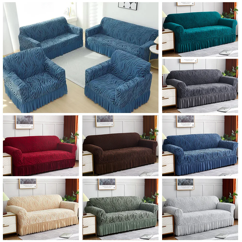 

Wave Skirt Solid Color Sofa Covers For Living Room High Stretch Spandex Corner Sofa Slipcover Dustproof Non-slip Sofa Cover