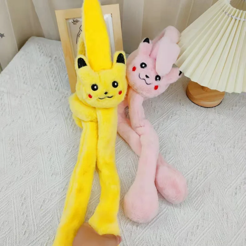 Anime Pikachu Children's Earmuffs Winter Warm Ears Will Move Cute Thick Velvet Ear Protection Boys/Girls Student Antifreeze Gift princess girls lace straw hat 2023 summer kids sun protection caps chidlren panama caps korea style girls beach caps