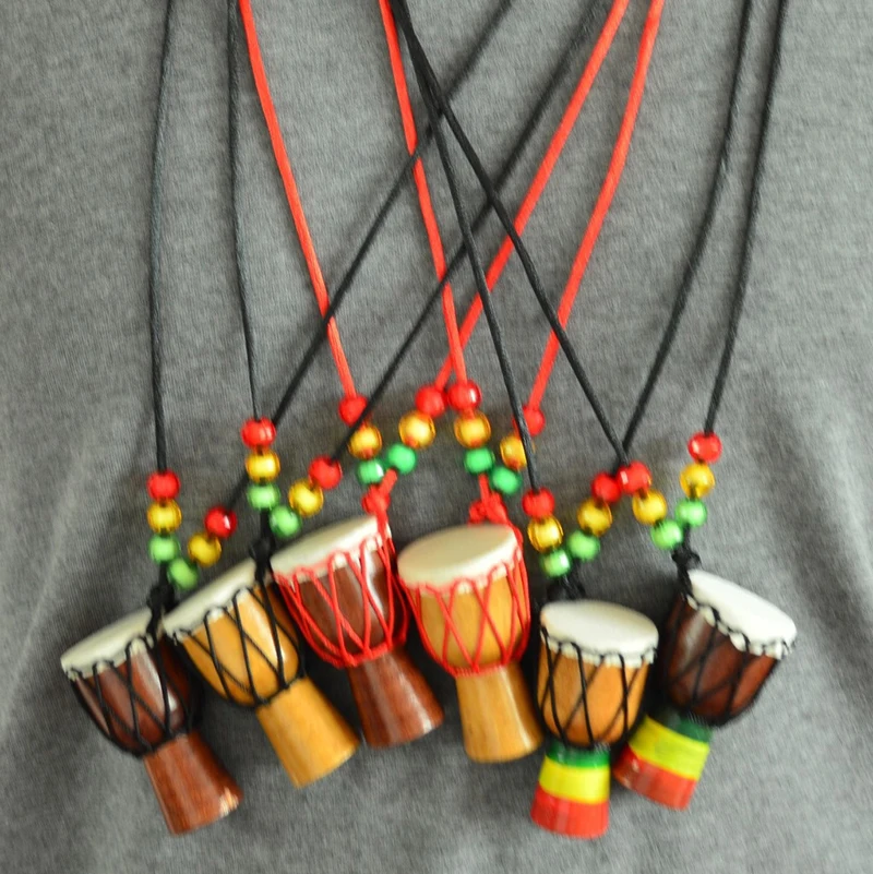 Wood Pendant Necklace African Mini Drum African Necklace Wood