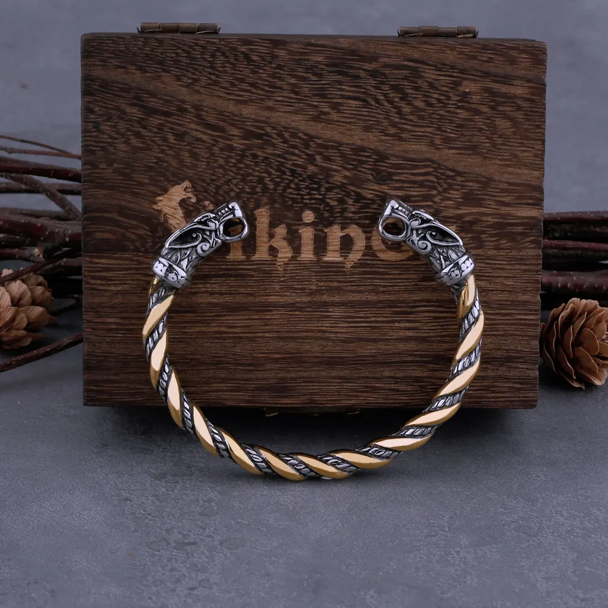 Viking Drachenkopf Manschettenarmband Vintage Twined Gold Silber Farbe Edelstahl Herren Persönlichkeit Punk Hip Hop Schmuck
