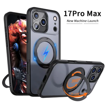 Luxury Rotating Magnet Ring Fold Stand Phone Case For iPhone 17 Air 15 16 Pro Max 14 13 12 11 Lens Protector Clear Acrylic Cover 1
