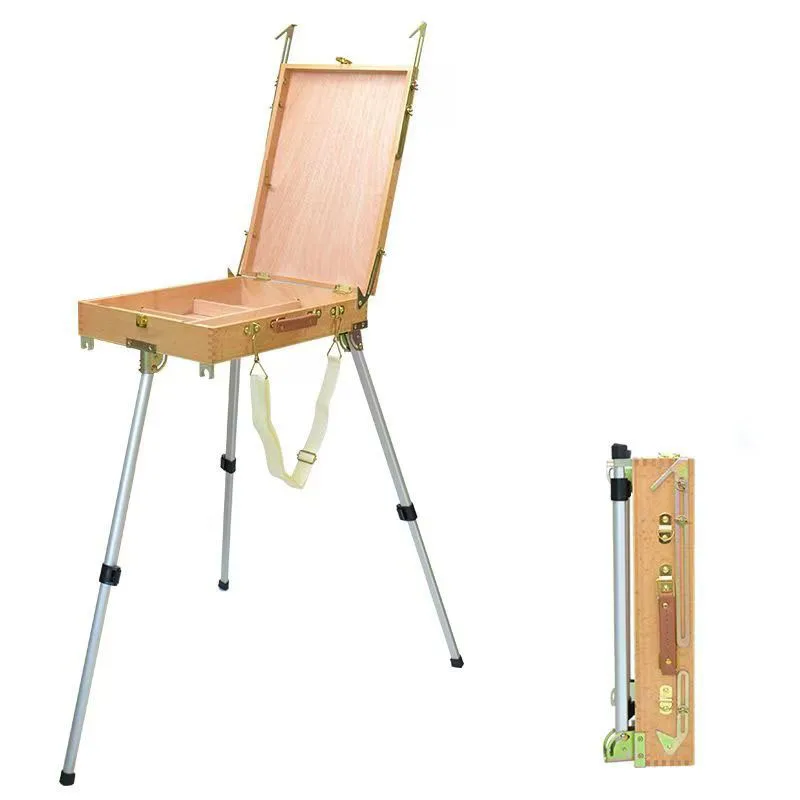 Beech Pull Rod Oil Painting Box Aluminum Alloy Bracket Oil Painting Stand Solid Wood Sketching Easel For Art Student