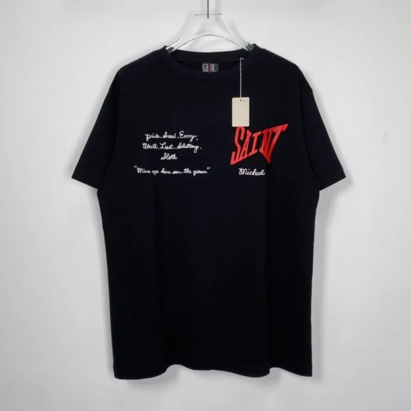 

Saint Michael Black T-Shirts For Men Women 1:1 High Quality Letter Logo Printed Pure Cotton T Shirts