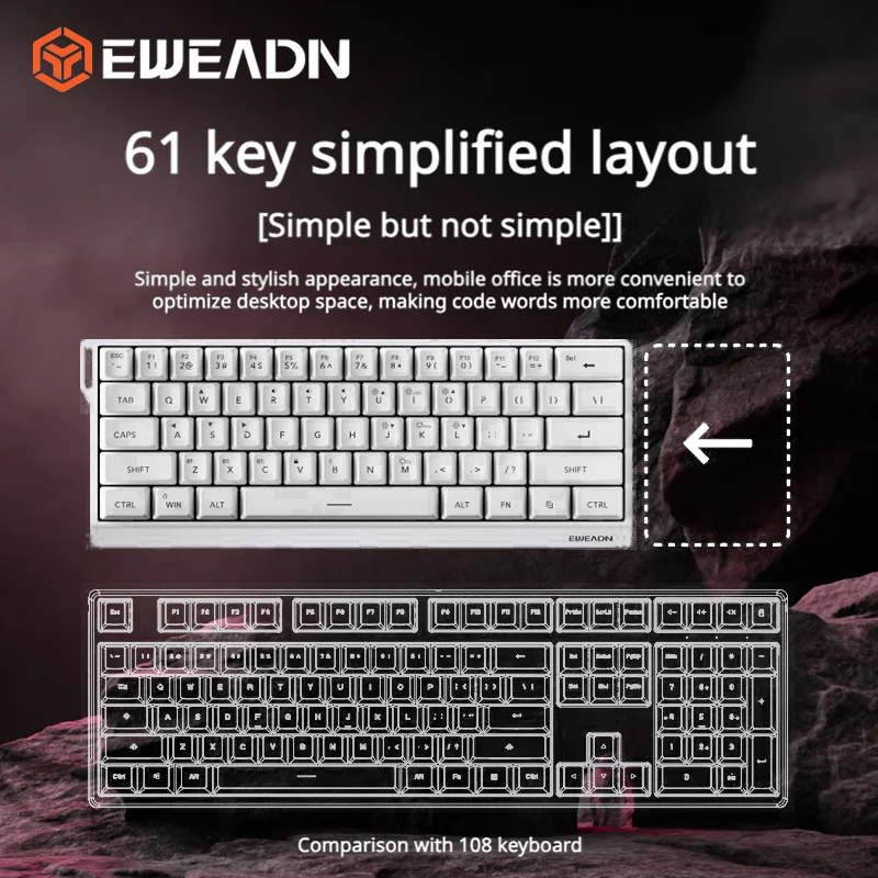EWEADN F61 61키 커스텀 기계식 키보드 3모드 BT 2.4G 유선 핫스왑 RGB 백라이트 휴대용 게이밍 키보드