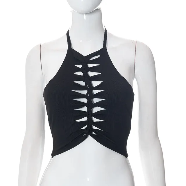 Y2k Summer Crop Top Gothic Grunge Irregular Cut Out Halter Backless Tank  Tops Black Ribbed Sexy Camisole - Tanks u0026 Camis - AliExpress