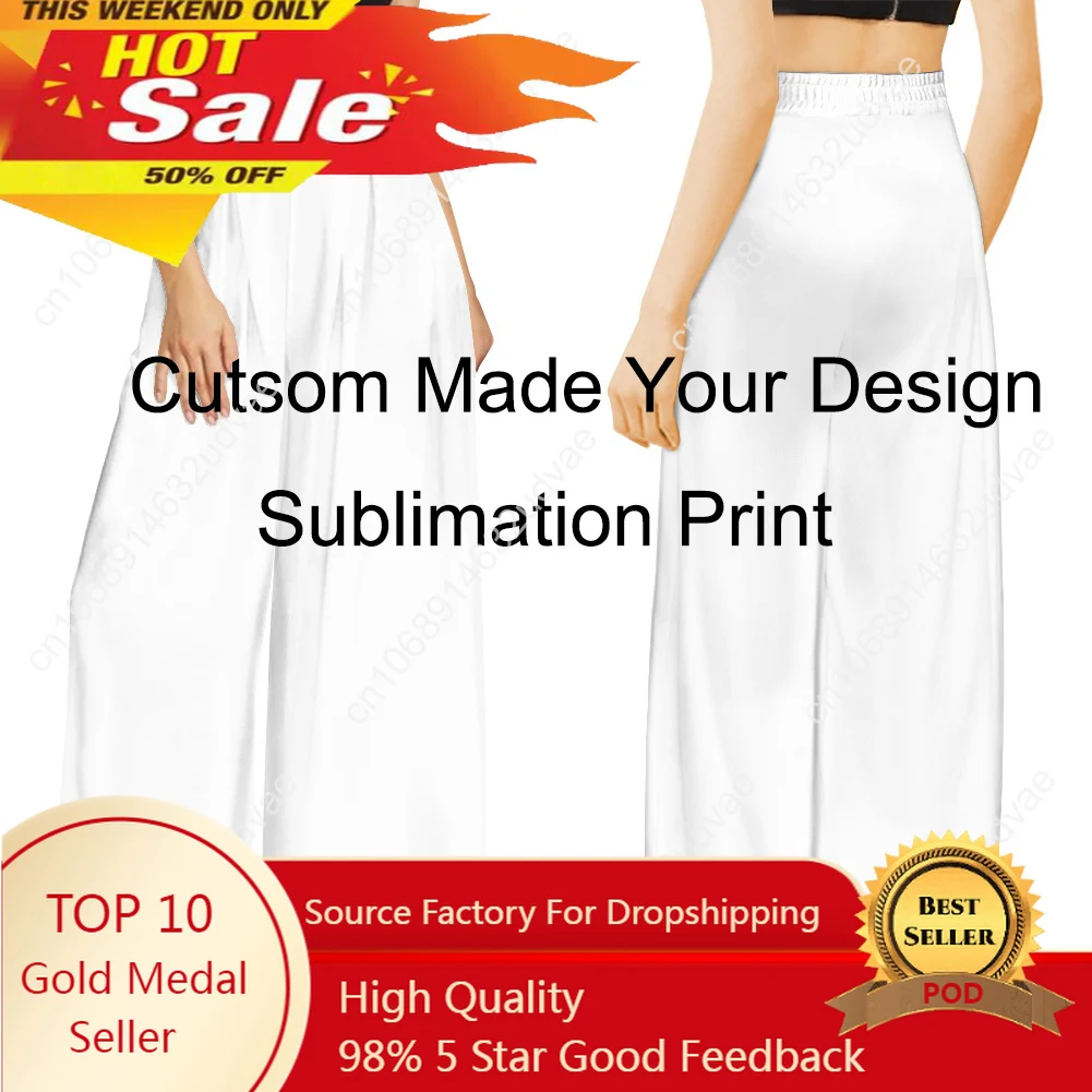 Custom Made On Your Demand Subliminal Print Chiffon Loose Trousers High Waist Wide Leg Pants X33