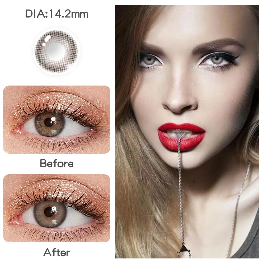 1 Pair 14mm Colored Contact Lenses For Eyes Fashion Natural Brown Lenses Small Beautiful Pupil with Myopia Degree Yearly Use contact lenses