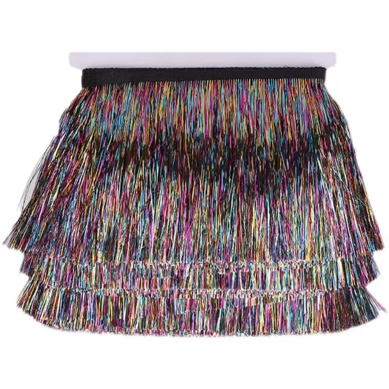 20cm High Gold and Silver Colorful Silk Tassel Fine Fringe Sparkling Stage Performance Costume Accessories