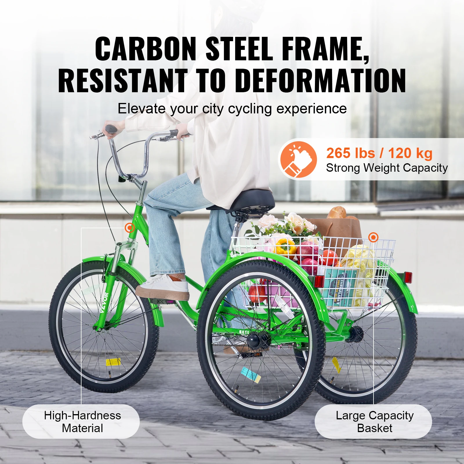 VEVOR 20/24/26-Inch Folding Adult Tricycle Carbon Steel 3 Wheel Cruiser Shopping Picnic Foldable For Women Men Seniors