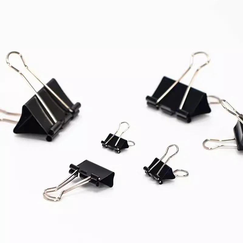 12pcs/lot  Large Size Black Metal Binder Clips15mm/ 25mm/ 32mm Notes Letter Paper Clip Filer Holder Clamp Binding Supplies