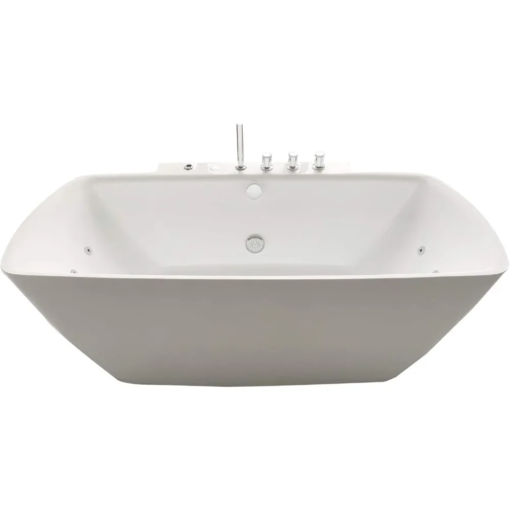 Whirlpool Bathtub with Hydraulic Massage Vortex Jet and Adjustable Bubble Injection System, Handheld Shower, Center Drainage 2