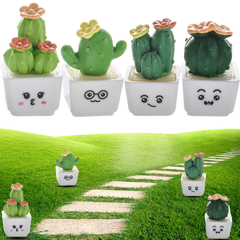 4/1Pcs Funny Resin Cactus Miniatures for Car Study Desk Decors DIY Micro Ornaments Mini Decoration Crafts Home Sculpture