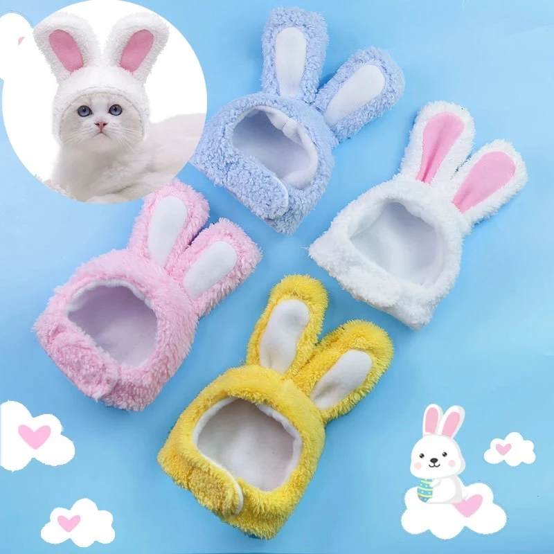 Funny Cat Headgear Cute Rabbit Ears Cap for Cats Warm Plush Pet Hat