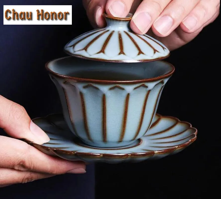 150ml KungFu Tea Set Advanced Ru Folk Porcelain Tea Tureen,Chinese Kung Fu Flower Gaiwan Puer Kettle,Teapot Lovers Can Raise