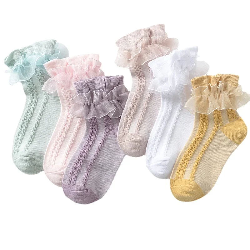 

Кружевные детские дышащие сетчатые носки с оборками, школьные хлопковые детские носки принцессы для девочек, красивые белые короткие носки для танцев