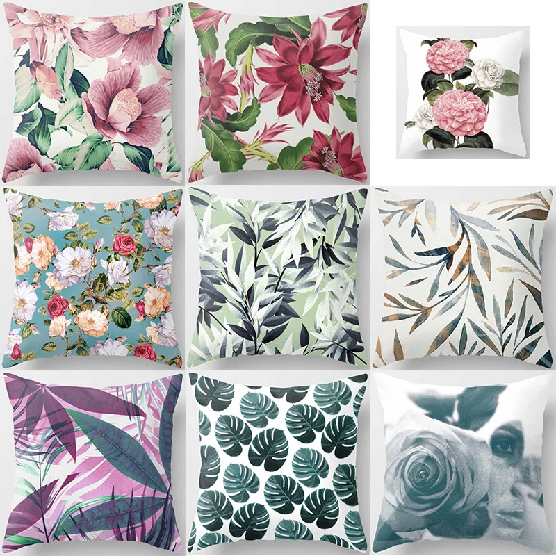 

Tropical Leaves Flowers Small Foral Pillow Covers Short Plush Thick Pillow Cases Sofa Pillow Cushion Covers Home Decoration