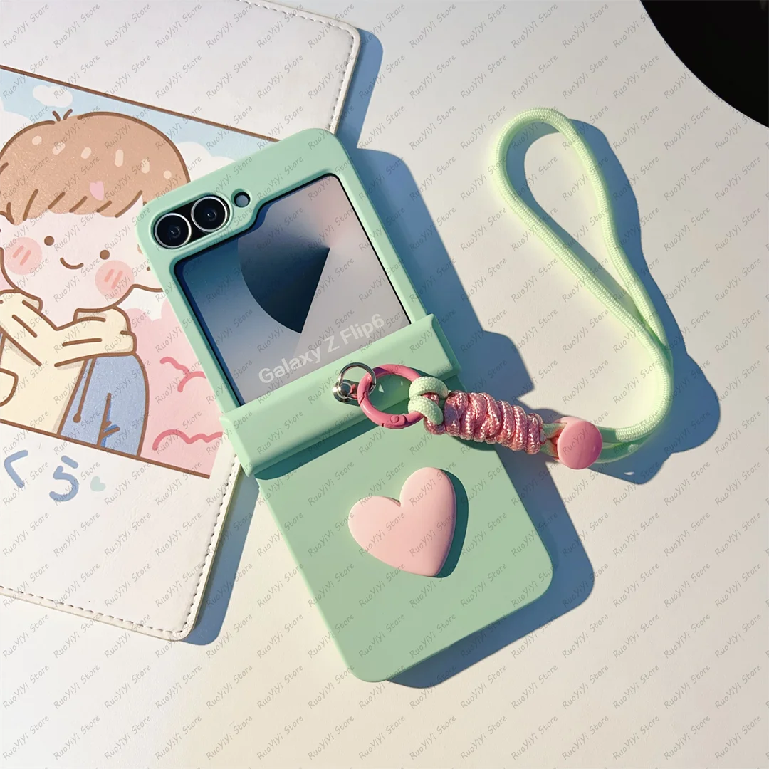 Cute Mint Green Love Heart Portable Rope Phone Case Cover