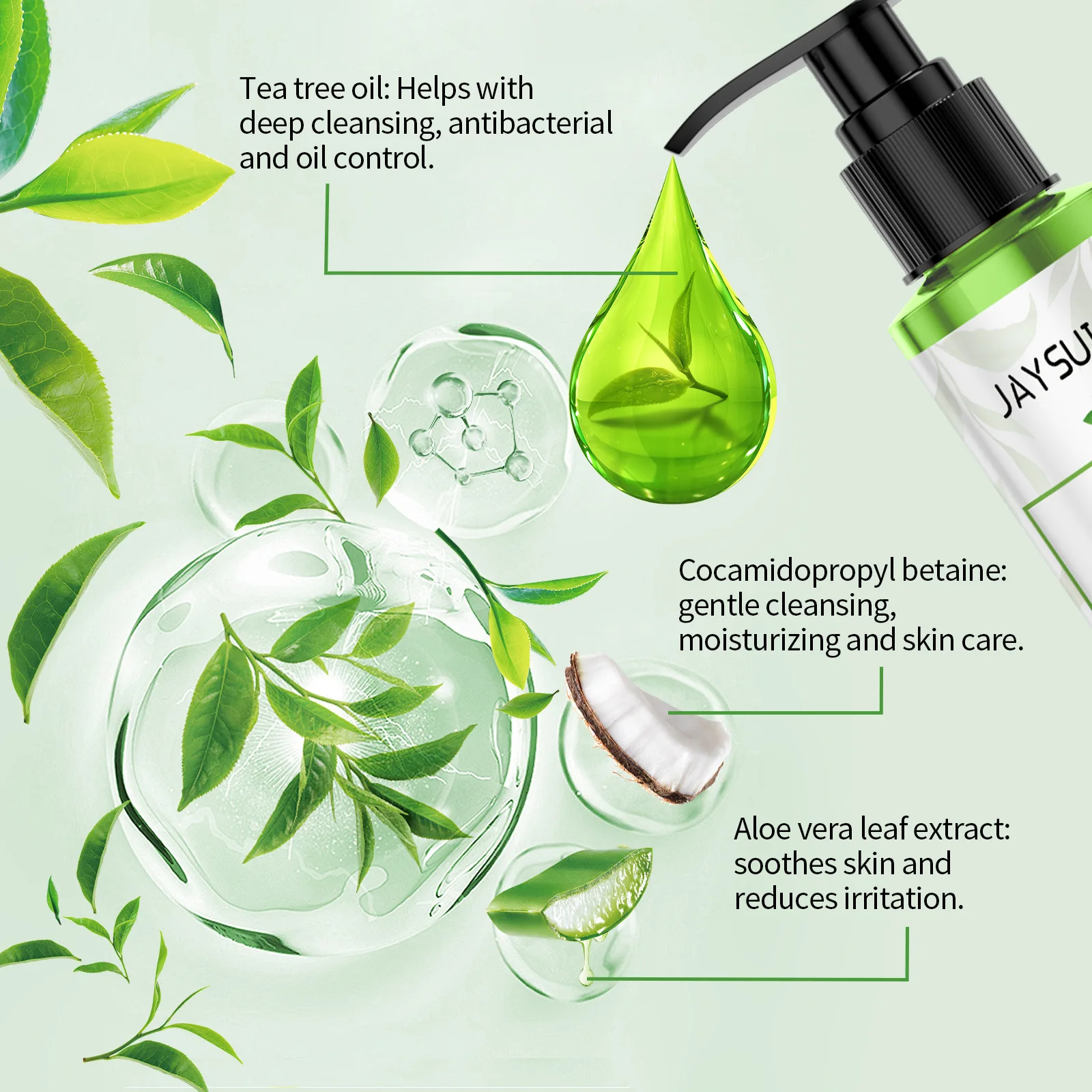 Tea Tree Facial Cleanser Acne Treatment Blackhead Removal Shrink Pore Exfoliating Cleaning Moisturize Oil Control Face Wash Gel 3