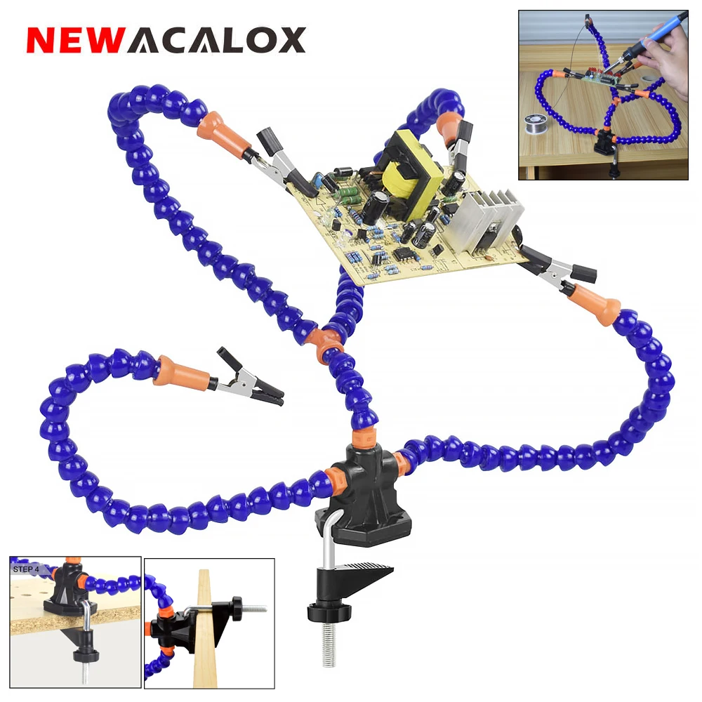 NEWACALOX Helping Hands Third Hand Soldering Tool PCB Holder Vise Table Clamp Solder Stand for PCB Repair Jewelry Crafts newacalox bench vise third hand soldering pcb holder tool four arms helping hands crafts jewelry hobby workshop helping station