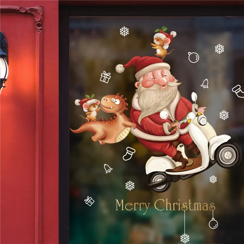 Window Stickers Self Adhesive Stickers Vinyl Stickers Christmas Decoration Window Stickers Santa Gifts Merry Christmas Mirror Sticker Xmas Tree Window Glass Sticker