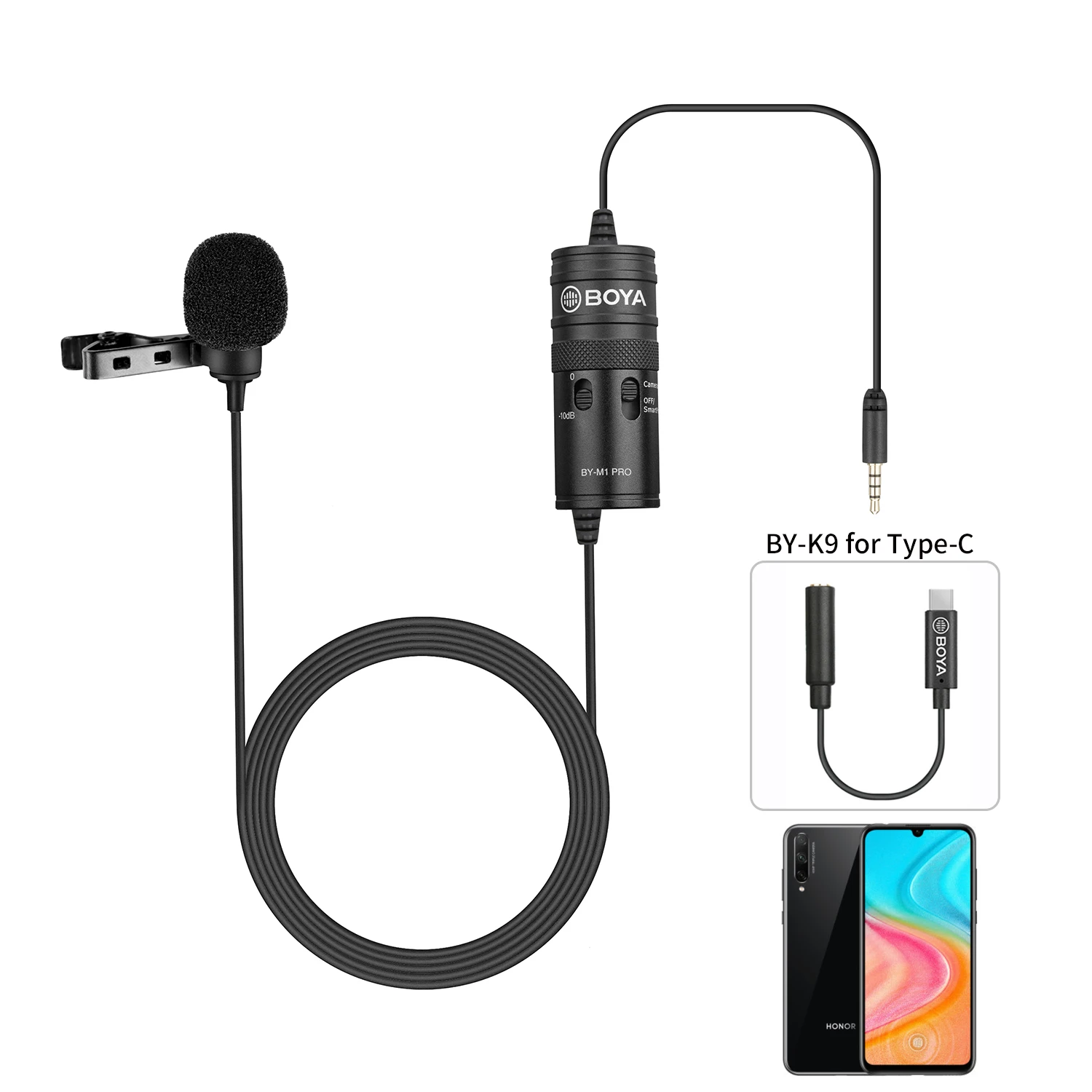 BOYA 6m Lavalier Condenser Microphone for PC Mobile Phone iPhone Android Live Streaming Facebook Blogger Vlog Lapel Microphone 