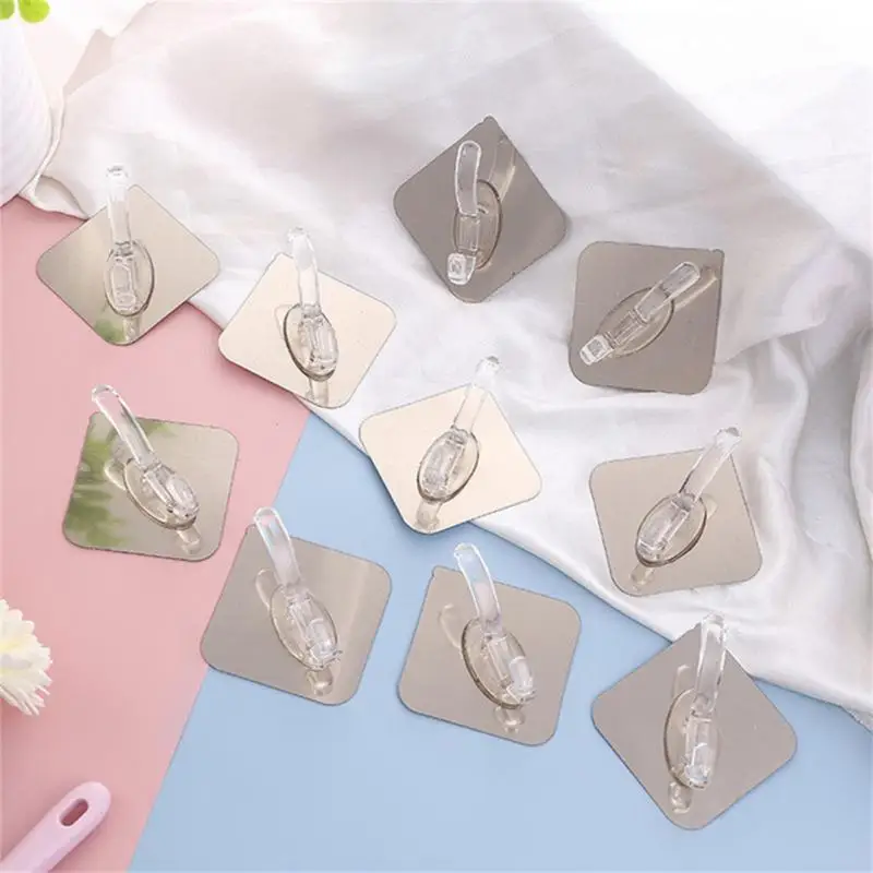 Wall Hooks Adhesive Wall Hook Transparent Household Storage Hook Towel Hooks Load-bearing Kitchen Organizer Key Holder