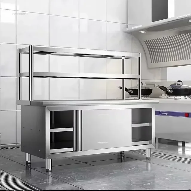 ตู้เก็บของครัวเหล็ก ตู้ครัวสแตนเลสอเนกประสงค์ ท็อปครัวแบบเลื่อน ตู้เก็บของแบบมีประตูเลื่อนสำหรับร้านอาหาร Y 1