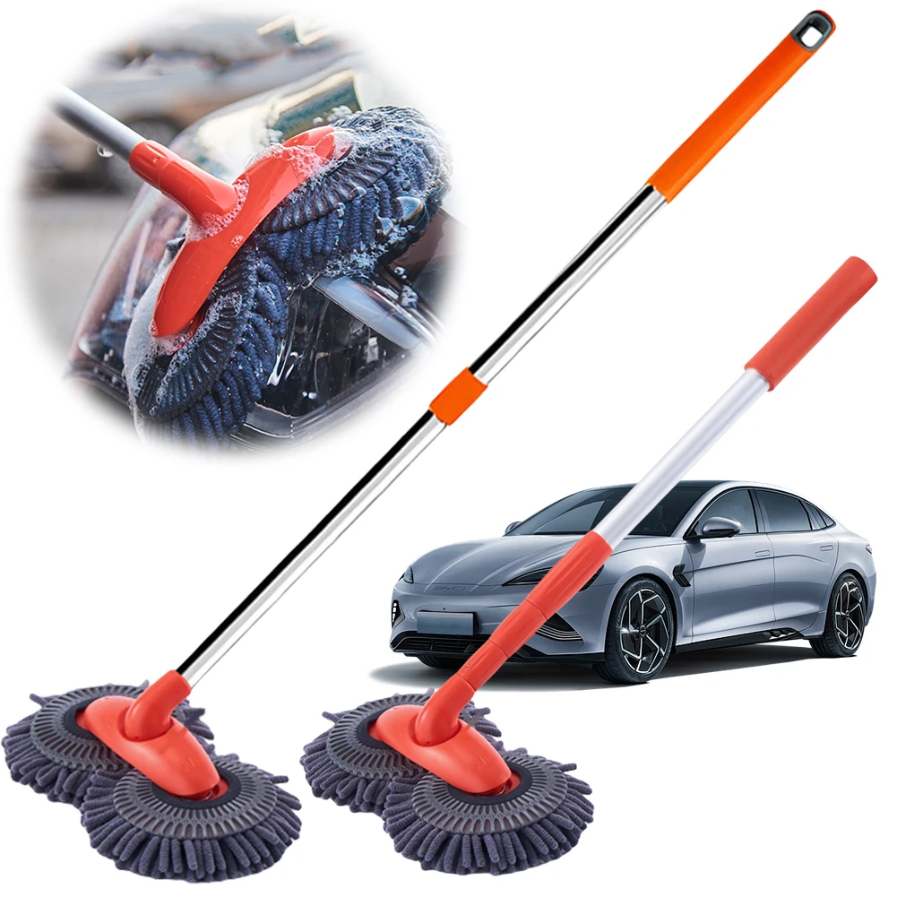 Car Mop Double Brush Head Stretching Handle Car Wash Brush Long Handle Cleaning Mop Windshield Roof Window Cleaning Maintenance car wash brush