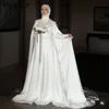 Eightale Muslim Wedding Dress High Neck Satin Customized Beaded Sashes Arabic Bridal Gown Long Sleeves Vestido De Noiva 1