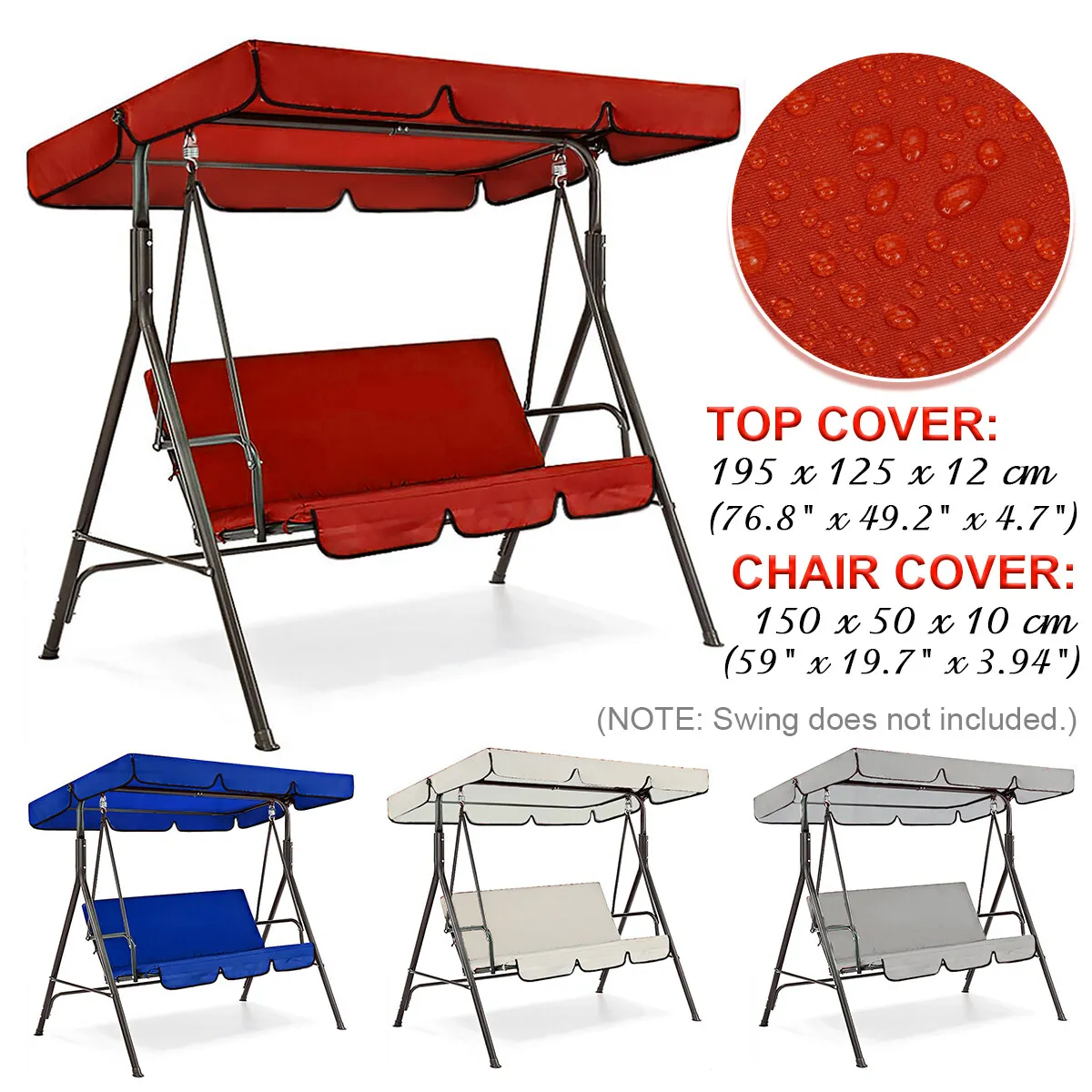 

4 Colours Garden Patio Outdoor 3 Seater Swing Chair Cover UV Resistant Rainproof Replacement Canopy Cover Awnings