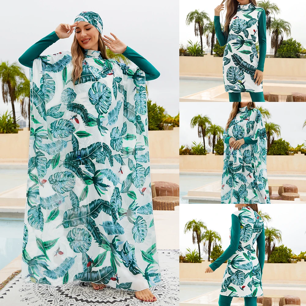 2023 Costumi Da Bagno Musulmani Donne Modest Patchwork 4 Pezzi Hijab Cover Up Beach Pool Sport Costume Da Bagno Islamico Burkinis Wear Costumi Da Bagn