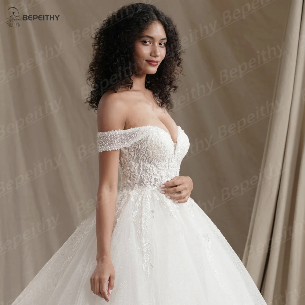 BEPEITHY Customized Sweetheart Glitter BOHO Wedding Dress 2024 Sleeveless Bride Sexy Beading Ivory Bridal Gown Vestido De Novia 5