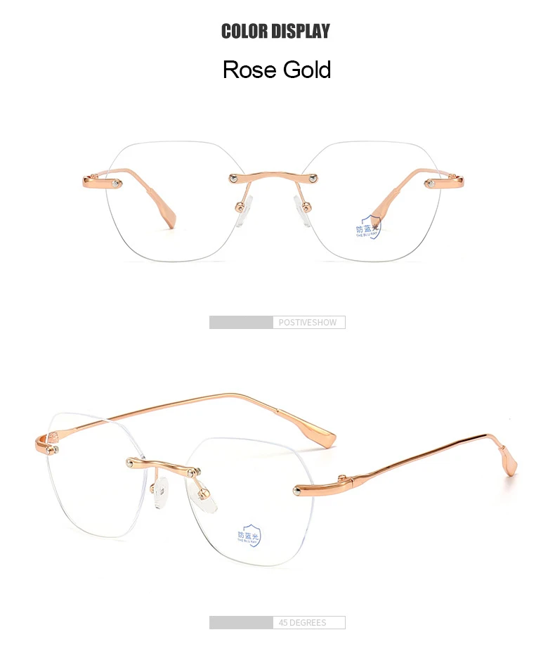 2024 neue randlose Brille Anti-Blaulicht für Frauen Modedesigner ovale Männer Büro Computer Brille trend ige Metallrahmen Brillen – Detail 6