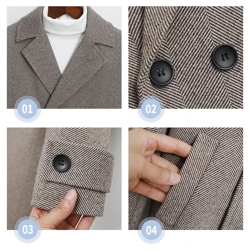 Boys Woolen Blends Coats For Autumn Winter New Fashion Solid Plus Cotton Warm Turn Collar Long Outerwear Children's Clothes