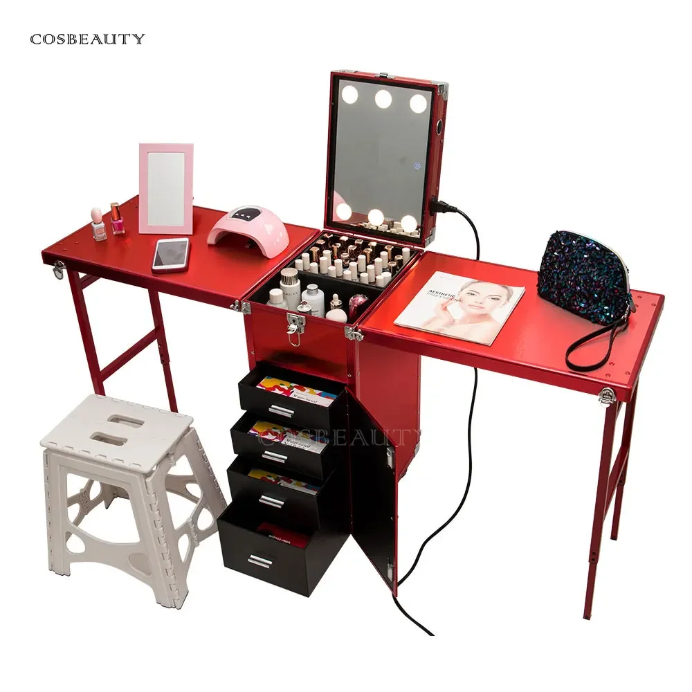 Portable and foldable nail polish storage studio tech table technician nail desks with drawers manicure table for salon shops 2