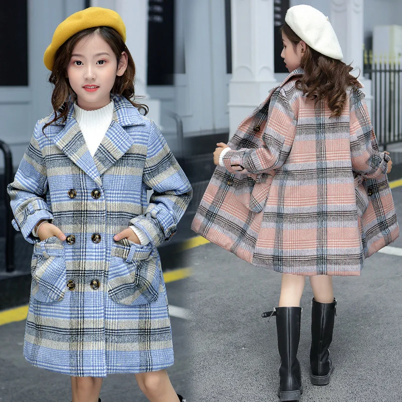 

Girls Woolen Coat Jacket Outwear 2022 Charming Plus Thicken Spring Autumn Cotton Overcoat Comfortable Teenagers Tops Children's