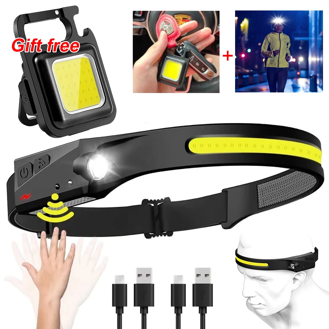 1/2/3PCS LED Induction Headlamp Camping Search Light USB Rechargeable Headlight thumbnail 4
