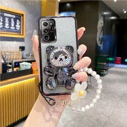 Custodia per telefono con supporto e cinturino a forma di orso floreale per Samsung Galaxy Note Series
