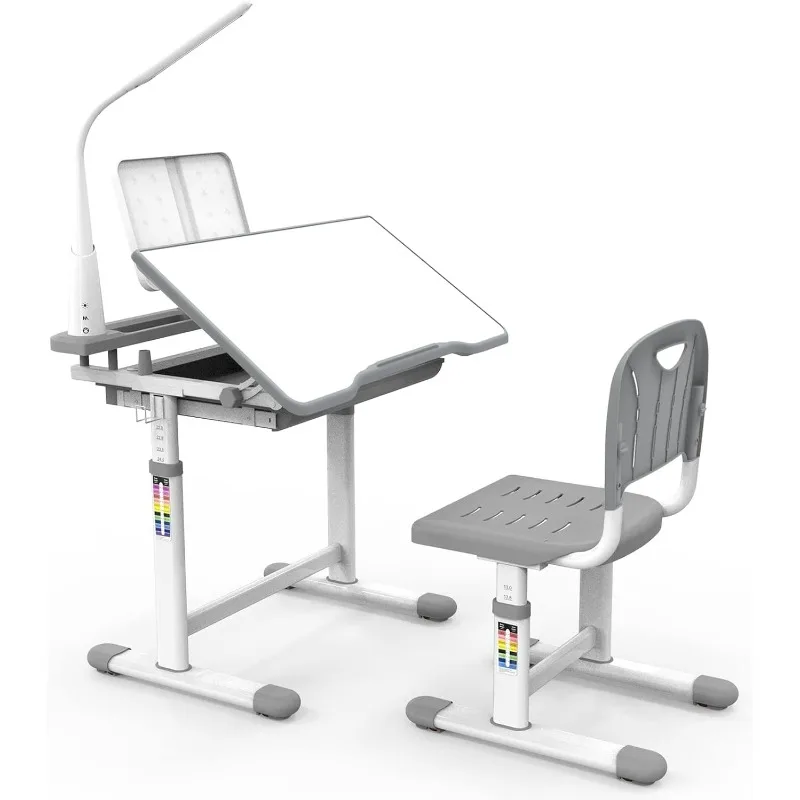 

BELANITAS Kids Desk and Chair Set 5-8 Year Old Height Adjustable School Desk with 40 Degree Tiltable Desk for Kids Study