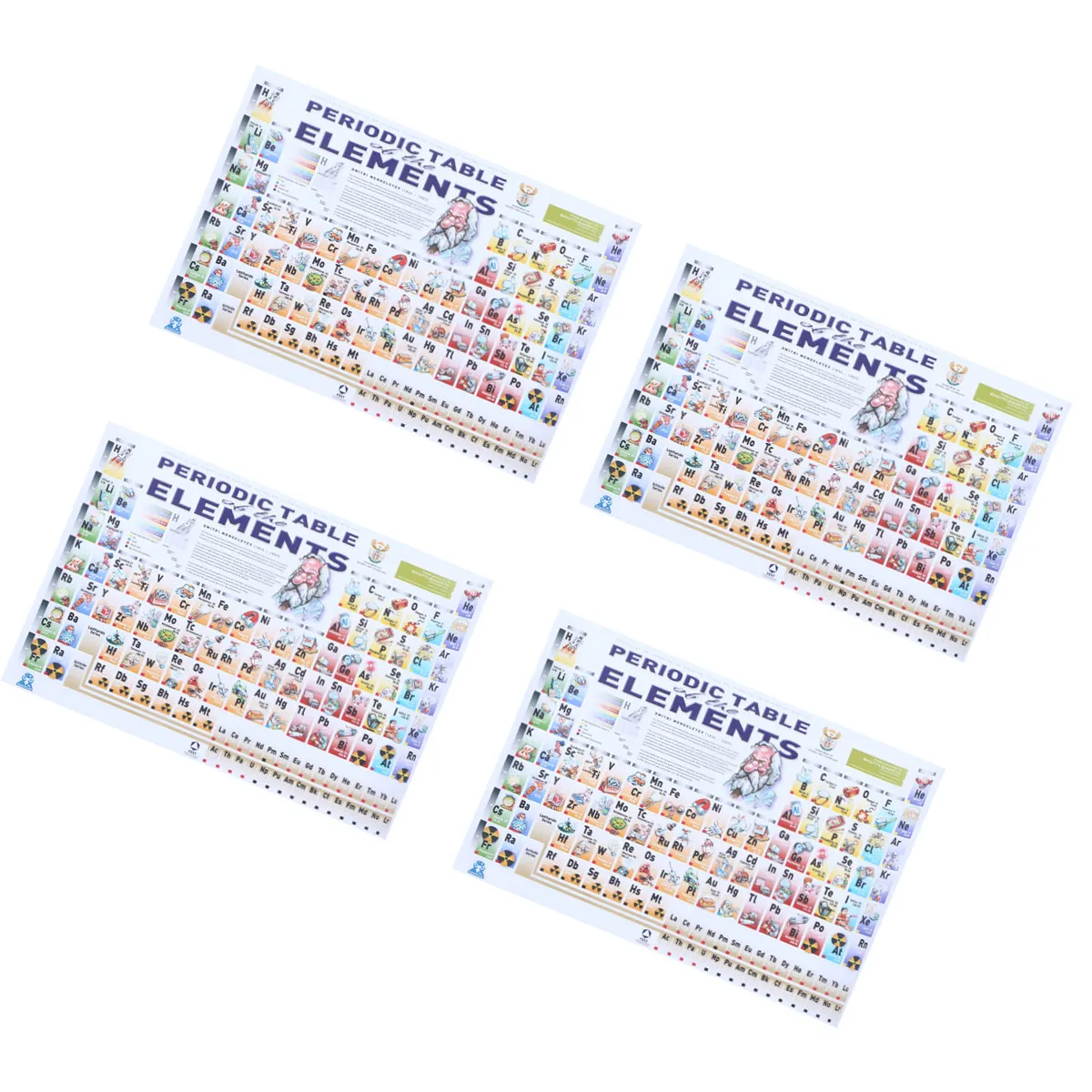 4pcs 화학 포스터 주기율표 요소 장 벽 예술 그림 스티커 어린이 학습 교육 배너 경량