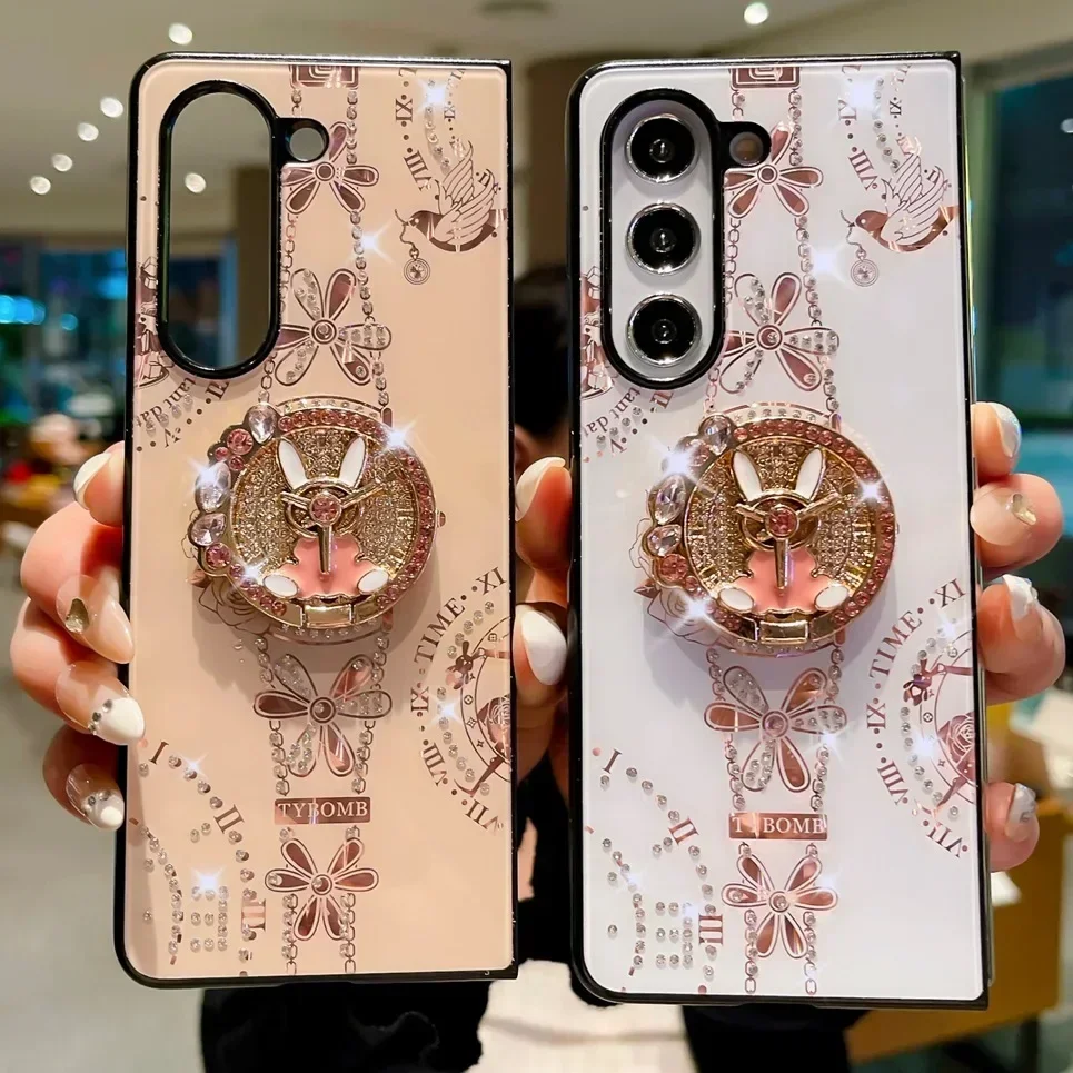 Lüks Kelebek Yüzük Stand Tutucu Telefon Kılıfı Samsung Galaxy Z Fold 6 5 4 3 Fold6 5G Darbeye Dayanıklı Arka Kapak Koruması_voghion.com