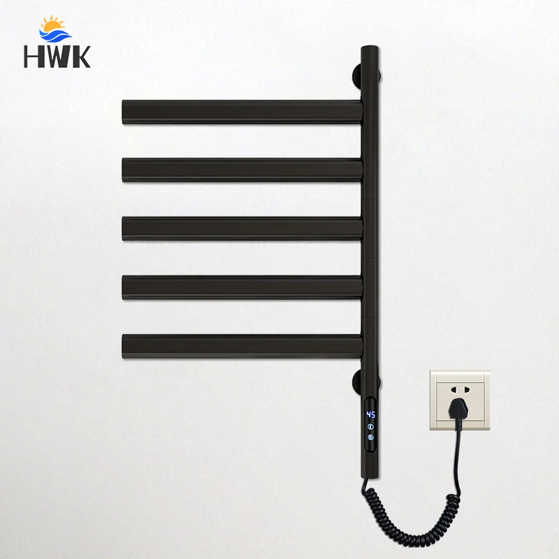 สีดํา/สีขาว/สีเทาไฟฟ้า Heated Towel Rail อุณหภูมิควบคุม Timing ห้องน้ําผ้าเช็ดตัวอุ่น Rotatable ไฟฟ้าผ้าเช็ดตัว Rack 1
