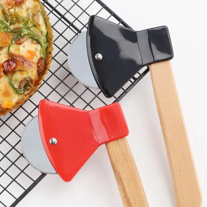 Pizza Cutter Stainless Steel Roller Pizza Cutter Wooden Handle Axe Shape Sharp Blade Quick Cut Accessories Baking Tools