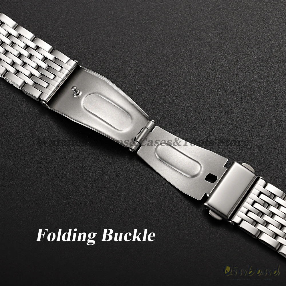 Elegant Stainless Steel Watch Band with Folding Buckle and Polished Nine Pearls Design