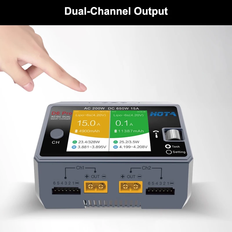 HOTA D6 pro Smart Charger Dual Channel Battery 2.8-inch HD Screen 26W Color Support for Mainstream Smart Batteries thumbnail 5