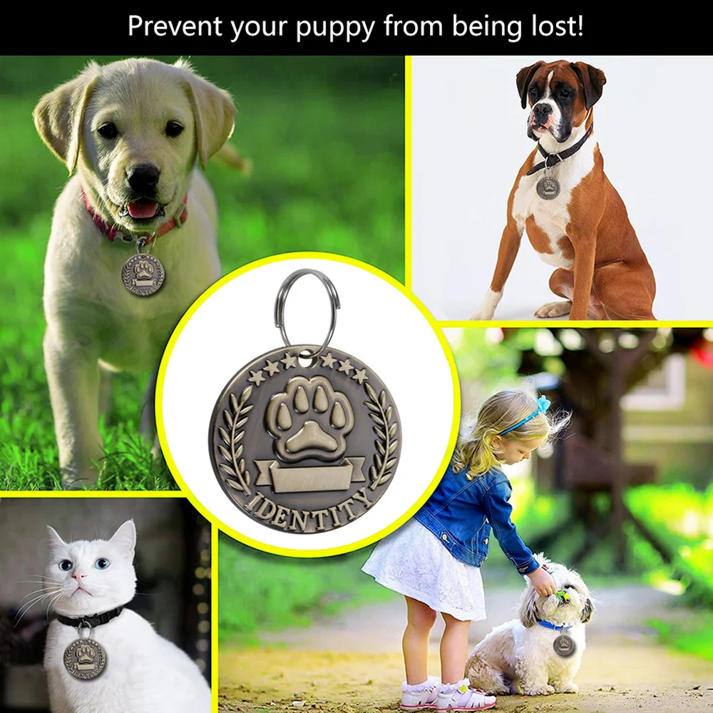 Pet ID Tags Dog Collar Tags Pet ID Medal Pendant Customizable Engraved Pets ID Tag for Dog Cat Bronze Nameplate Tags Personalized Anti-lost Address Number Dogs Collar ID Pendant