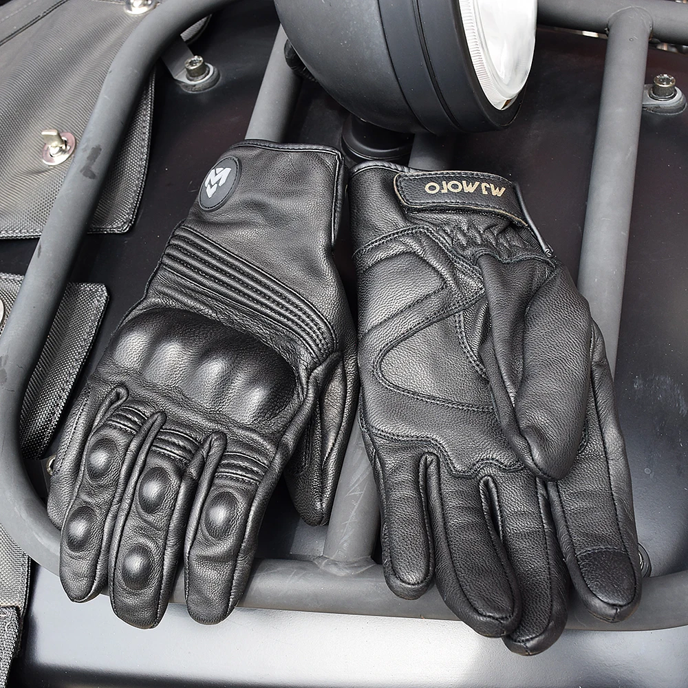 Motorcycle Gloves Leather Motorcycle Gloves Classic Retro Cow Leather Full Finger Touch Screen