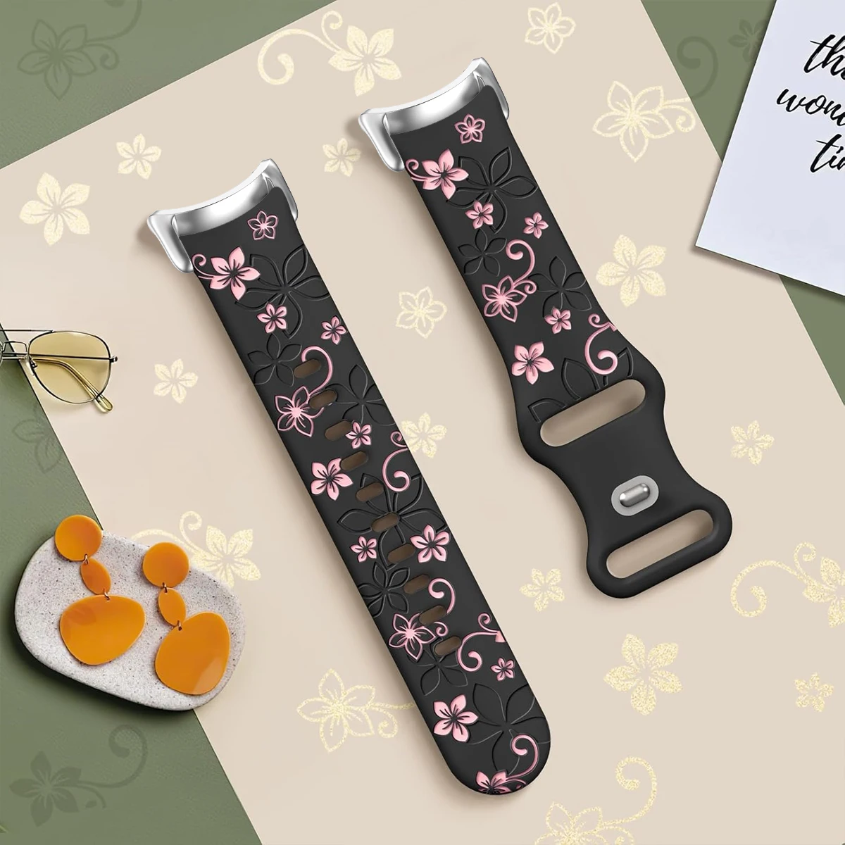 Flower Engraved Silicone Smart Wristband - Breathable Bracelet with NFC-Enabled Strap Accessories