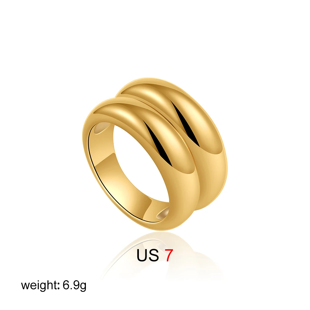 Polished 18K Gold Plated Double-layer Round Minimalist Finger Ring for Women Stainless Steel Hypoallergenic Chunky Rings Jewelry