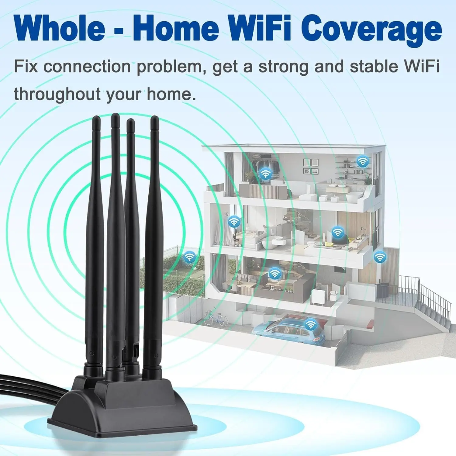듀얼 밴드 WiFi6 안테나 2.4GHz 5GHz,4 RP-SMA 커넥터 PC 데스크탑 컴퓨터용 자기 베이스 PCIe 블루투스 카드 무선 라우터